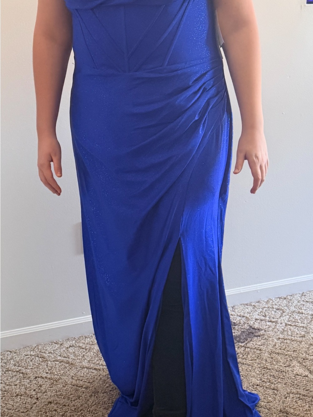 Elegant Royal Blue Evening Gown with Side Drape
